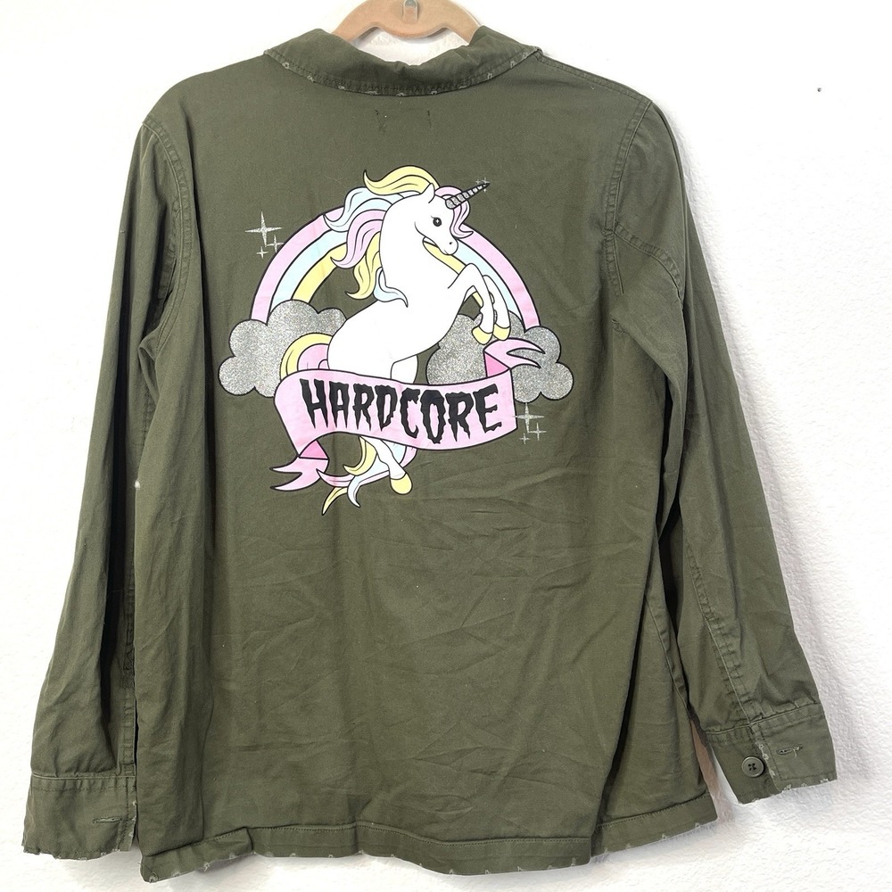 Hot Topic Hardcore Unicorn Womens Military Jacket  Size L Cute Goth Mall Goth‎ - Picture 7 of 13